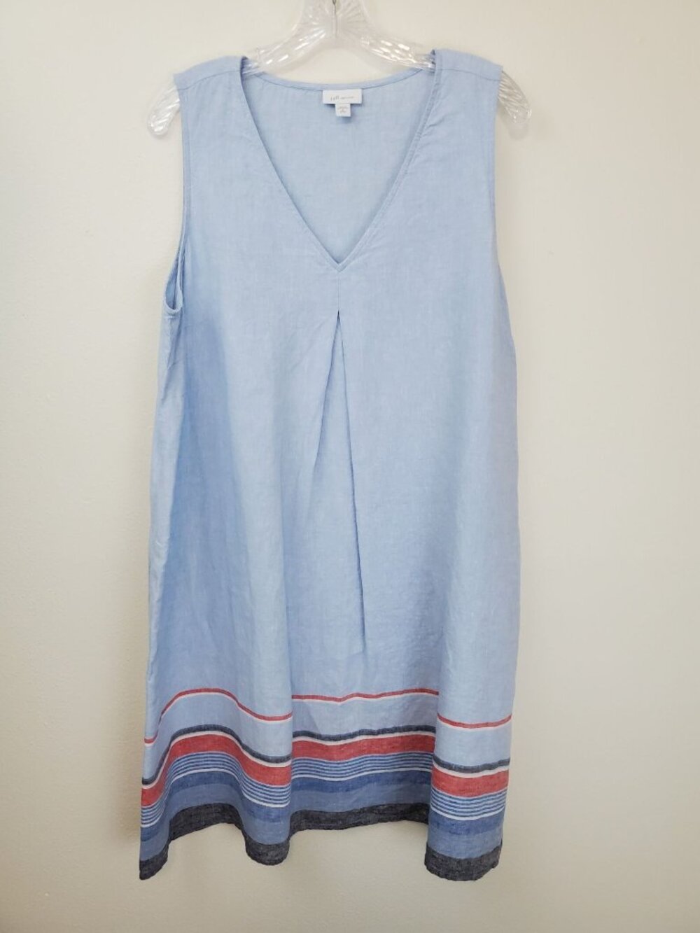 J. Jill Love Linen blue striped V-Neck sleeveless shift dress